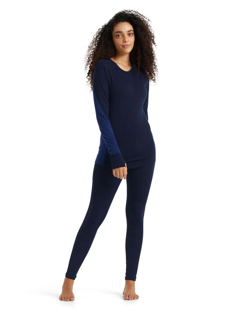 Midnight Navy / Royal Navy Icebreaker BodyfitZone™ Merino 260 Zone Long Sleeve Crewe Thermal Top Women's Base Layers | AU 1905RVDW